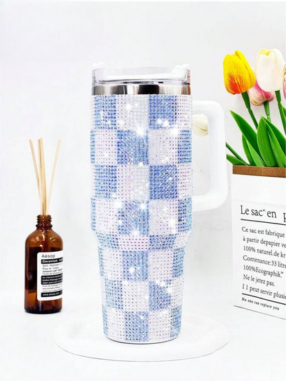 1200ml Rhinestone Tumbler, Stainless Steel Car Mug With Straw, Insulated Water Bottle Thermos