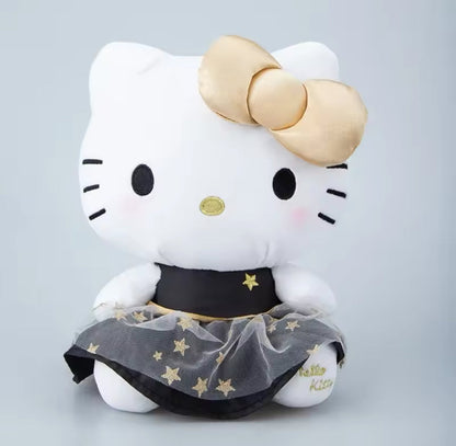 25cm Hello Kitty Cat Plush Toy,  Black And Gold Series Cat Stuffed Pillow For Kids, Adorable Animal Stuffed Toy