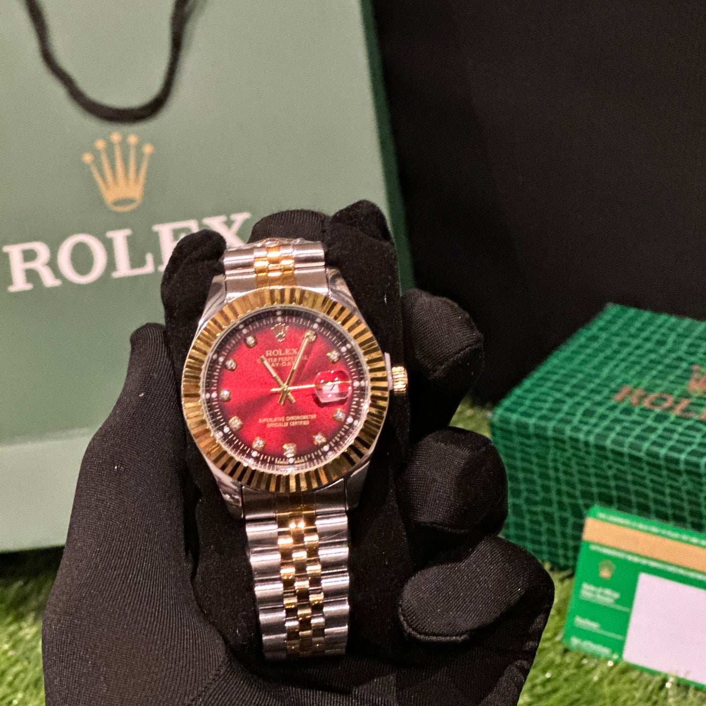 Rlx quartz men’s watch red dial two tone AAA