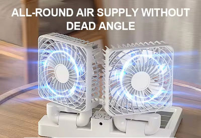 Rechargeable Dual Solar Fan, Small Cooling Ventilator, Rechargeable Outdoor Fan