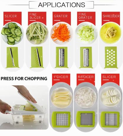 12-in-1 Multipurpose Vegetable Chopper, Dicer, Slicer & Grater with Stainless Steel Blades