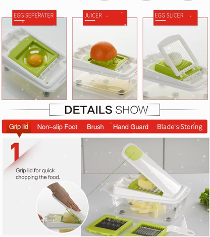 12-in-1 Multipurpose Vegetable Chopper, Dicer, Slicer & Grater with Stainless Steel Blades