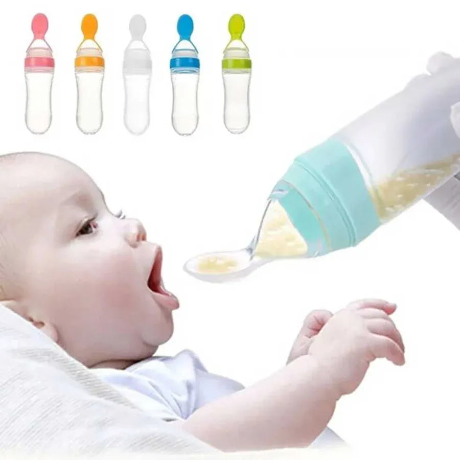 Silicone Baby Feeding Bottle with Spoon (random Color)