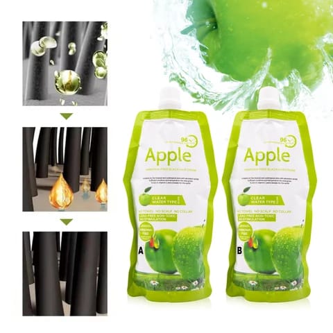Apple Ammonia-Free Black Hair Cream – 3-in-1 Hair Color, Shampoo & Conditioner | 500ml | Long-Lasting, Grey Coverage for Men & Women