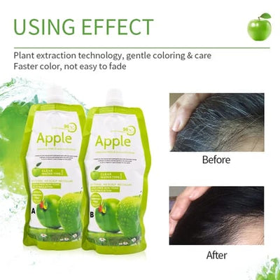 Apple Ammonia-Free Black Hair Cream – 3-in-1 Hair Color, Shampoo & Conditioner | 500ml | Long-Lasting, Grey Coverage for Men & Women
