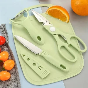 4-in-1 Kitchen Utility Set – Knife, Scissors, Peeler & Mini Cutting Board