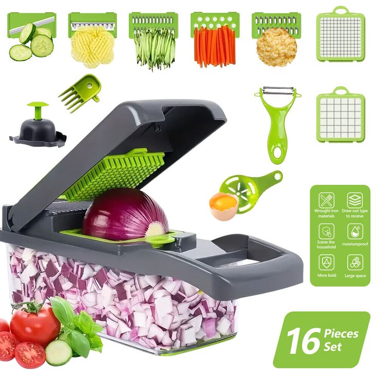 16-in-1 Mandoline Vegetable Slicer & Chopper – Multifunctional Kitchen Cutter with Blades & Storage Box