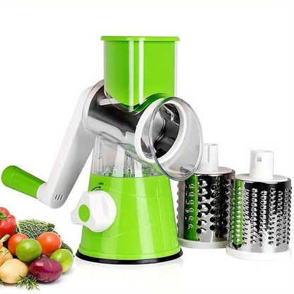 3-in-1 Multi-Functional Drum Grater – Manual Rotary Cheese and Vegetable Slicer
