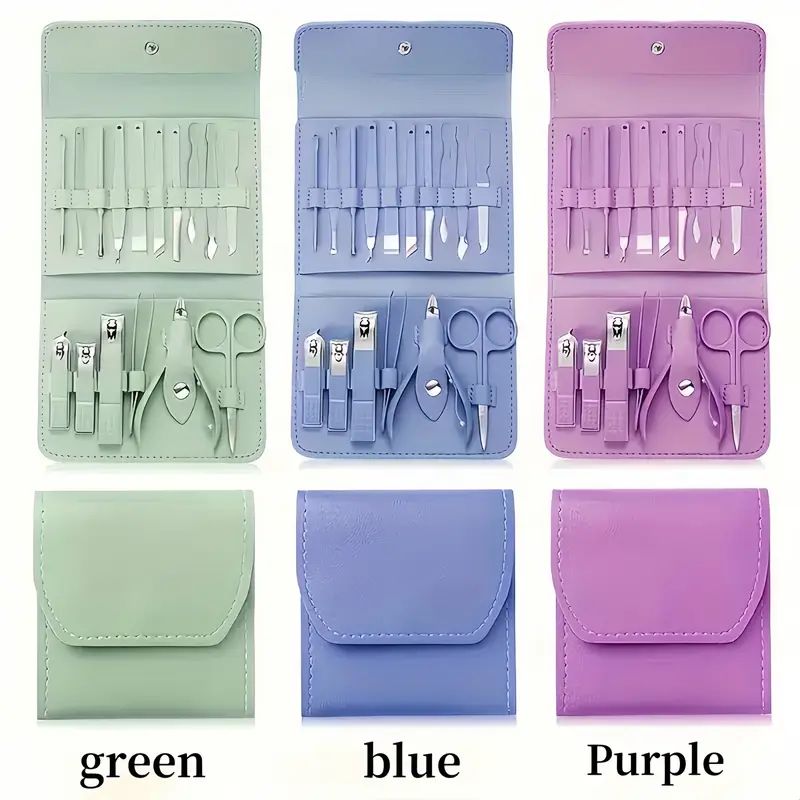 16pcs Professional Manicure & Pedicure Kit – Nail Clippers, Cuticle Nippers & Grooming Tools with Travel Case (Random Color)