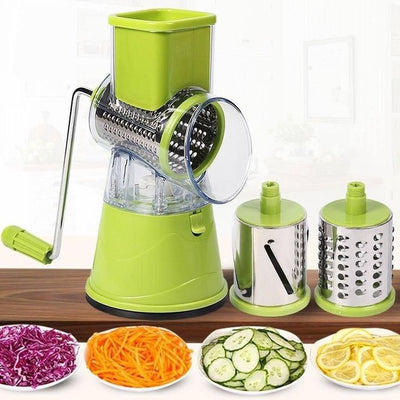3-in-1 Multi-Functional Drum Grater – Manual Rotary Cheese and Vegetable Slicer