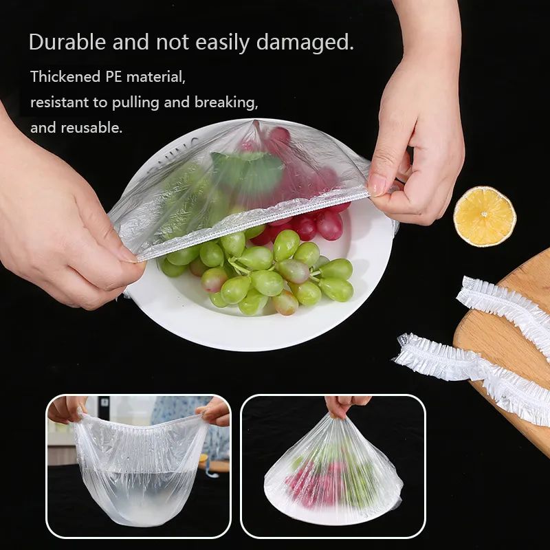 Disposable Food Cover Plastic Bags - 100 Pcs  | Multi-Purpose Stretchable Food Covers for Bowls, Plates, Fruits & Leftovers