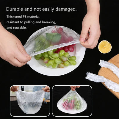 Disposable Food Cover Plastic Bags - 100 Pcs  | Multi-Purpose Stretchable Food Covers for Bowls, Plates, Fruits & Leftovers