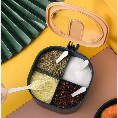 4 in 1 Spice Box – Multi-Section Seasoning Organizer with Transparent Lid (Random Color)