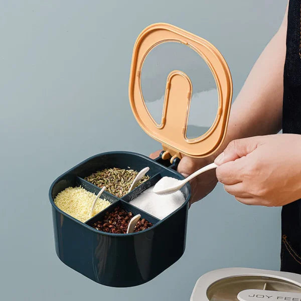 4 in 1 Spice Box – Multi-Section Seasoning Organizer with Transparent Lid (Random Color)