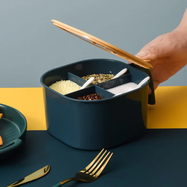 Combo Deal – 4 Section Spice Container & 10-Piece Multi-Function Bone Spit Plate Set (Random Color)