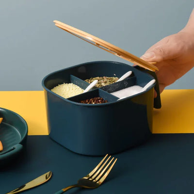 Combo Deal – 4 Section Spice Container & 10-Piece Multi-Function Bone Spit Plate Set (Random Color)