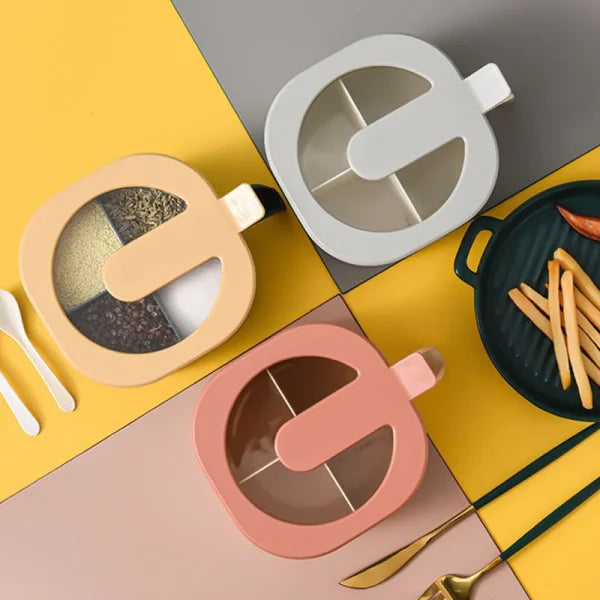 4 in 1 Spice Box – Multi-Section Seasoning Organizer with Transparent Lid (Random Color)