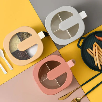 4 in 1 Spice Box – Multi-Section Seasoning Organizer with Transparent Lid (Random Color)