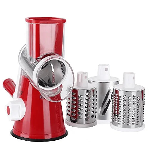 3-in-1 Tabletop Drum Grater with Suction Base – Vegetable Slicer, Shredder & Cheese Grater