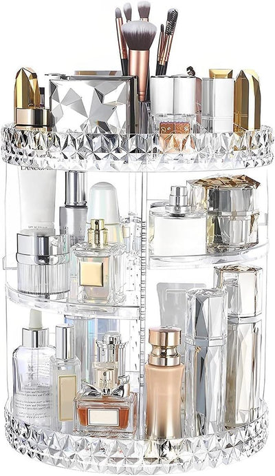 360° Rotating Diamond Cut Cosmetic Organizer –  Adjustable & Space-Saving