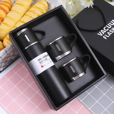 Premium Vacuum Flask Set – 500ml Thermos Bottle with 3 Stainless Steel Cups