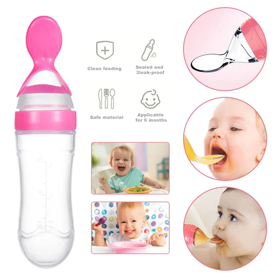 Silicone Baby Feeding Bottle with Spoon (random Color)