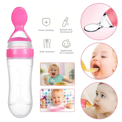 Silicone Baby Feeding Bottle with Spoon (random Color)
