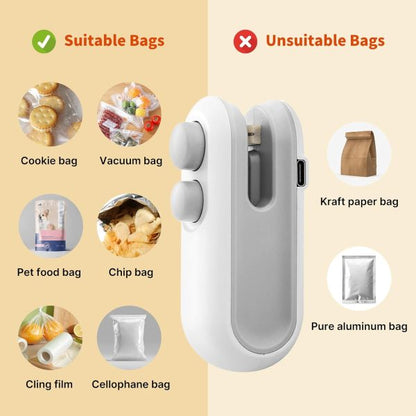 2-in-1 Heat Sealing & Cutting Machine – USB Rechargeable Mini Food Bag Sealer