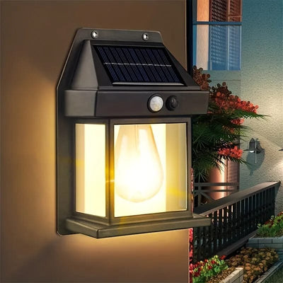 Solar Tungsten Filament Wall Lamp – Outdoor Waterproof Garden & Courtyard Lighting with Intelligent Motion Induction