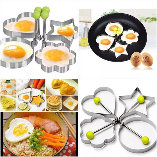 Pack of 4 Stainless Steel Egg Shaper Molds – Star, Heart, Round & Flower Shapes