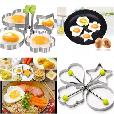 Pack of 4 Stainless Steel Egg Shaper Molds – Star, Heart, Round & Flower Shapes