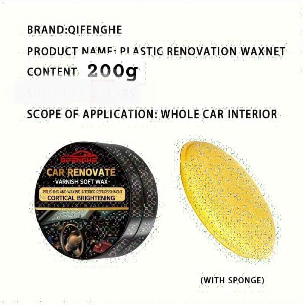 Qifenghe Car Plastic Restorer & Wax Polish – 200gm + Sponge | Interior & Exterior Renewal Coating