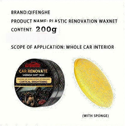 Qifenghe Car Plastic Restorer & Wax Polish – 200gm + Sponge | Interior & Exterior Renewal Coating