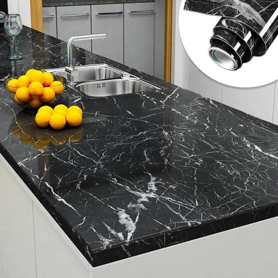 Self-Adhesive Black Marble Sheet – Waterproof Kitchen Counter & Cabinet Sticker (60x200cm)