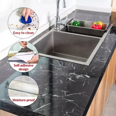 Self-Adhesive Black Marble Sheet – Waterproof Kitchen Counter & Cabinet Sticker (60x200cm)