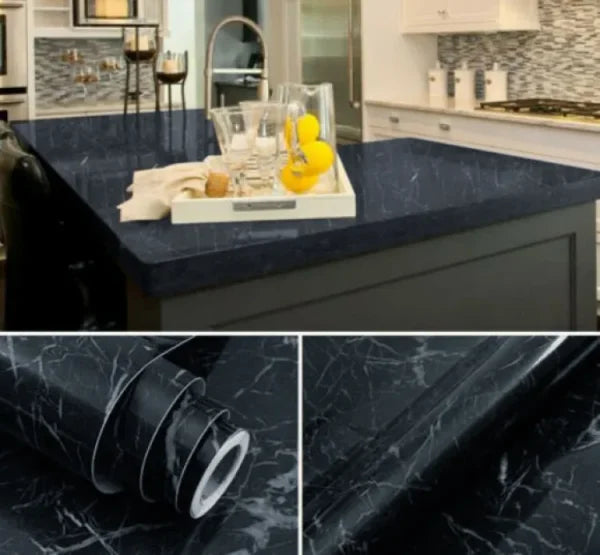 Self-Adhesive Black Marble Sheet – Waterproof Kitchen Counter & Cabinet Sticker (60x200cm)