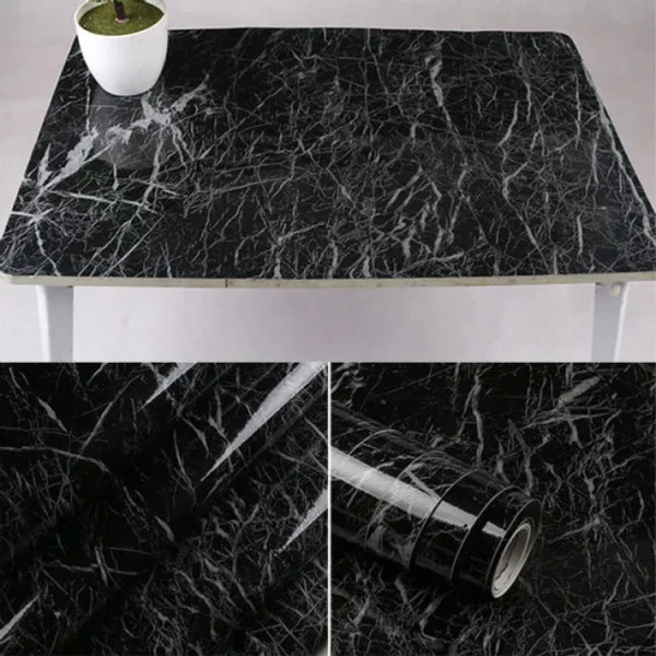 Self-Adhesive Black Marble Sheet – Waterproof Kitchen Counter & Cabinet Sticker (60x200cm)