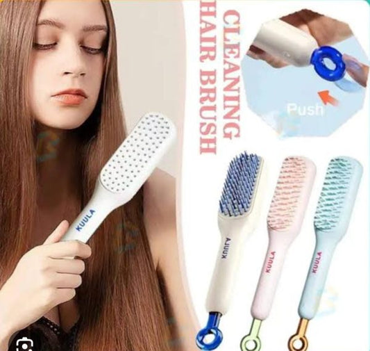 Self-Cleaning Anti-Static Massage Comb – One-Pull Clean Hair Brush with Retractable Bristles | Ergonomic Scalp Massager for All Hair Types