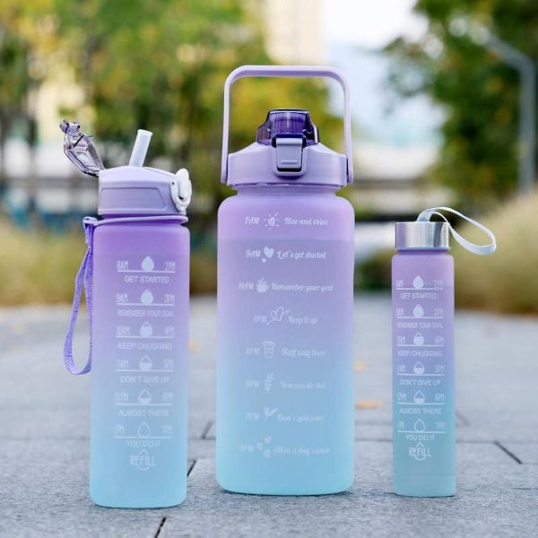 Sports Water Bottles 3 Pcs Set - With Motivational Time Marker & Leak Proof Flip Top Lid  (Random Color)
