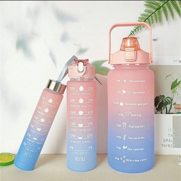 Sports Water Bottles 3 Pcs Set - With Motivational Time Marker & Leak Proof Flip Top Lid  (Random Color)