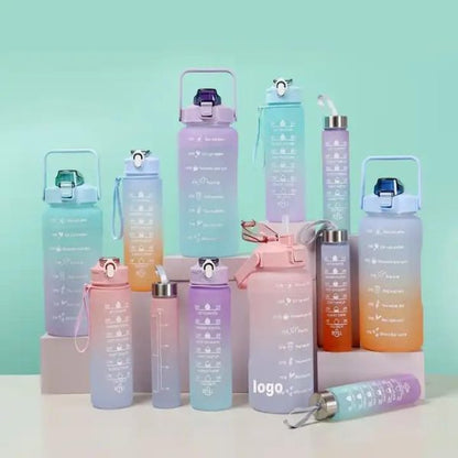 Sports Water Bottles 3 Pcs Set - With Motivational Time Marker & Leak Proof Flip Top Lid  (Random Color)