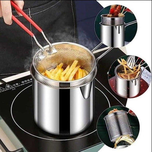 Stainless Steel Deep Fryer Pot with Strainer Basket – 1.2L Capacity