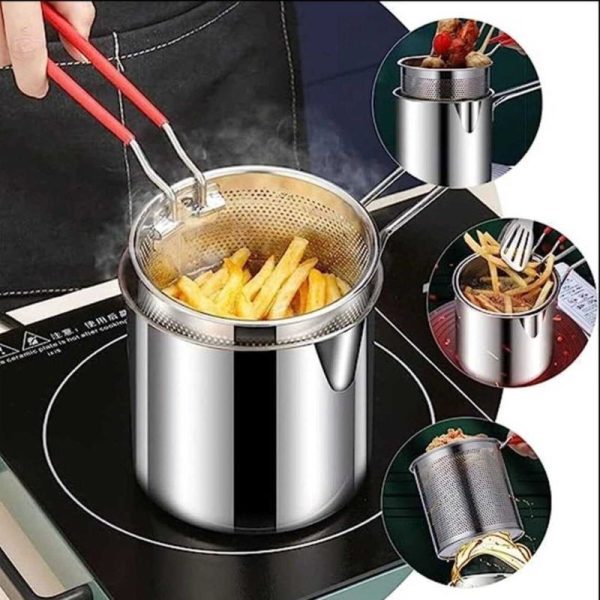 Stainless Steel Deep Fryer Pot with Strainer Basket – 1.2L Capacity