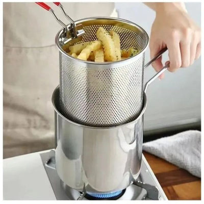 Stainless Steel Deep Fryer Pot with Strainer Basket – 1.2L Capacity