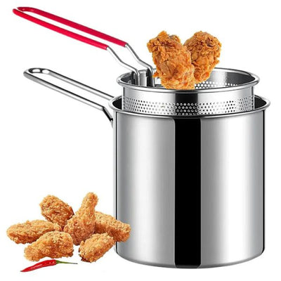 Stainless Steel Deep Fryer Pot with Strainer Basket – 1.2L Capacity