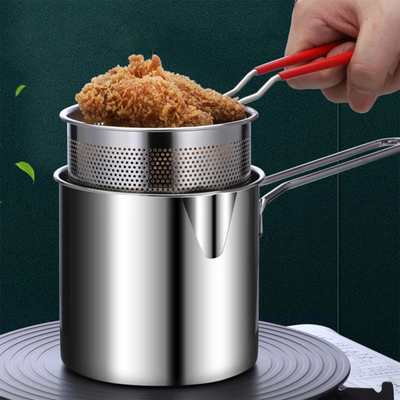 Stainless Steel Deep Fryer Pot with Strainer Basket – 1.2L Capacity