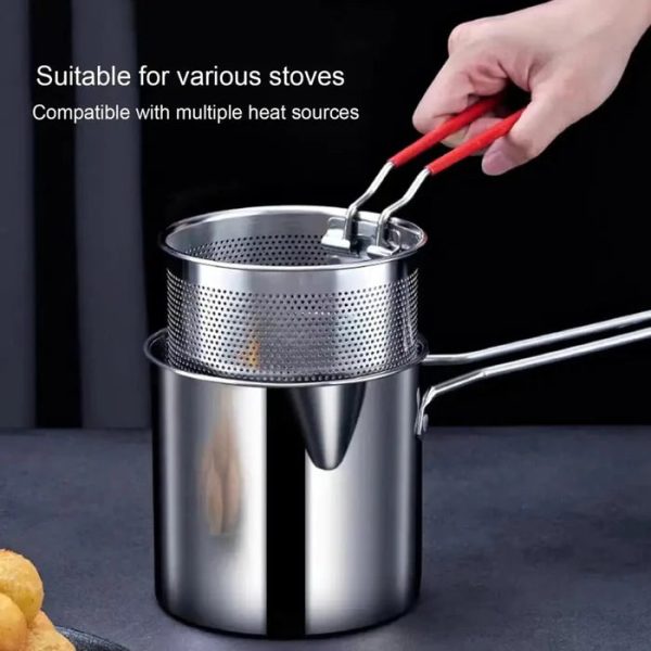 Stainless Steel Deep Fryer Pot with Strainer Basket – 1.2L Capacity