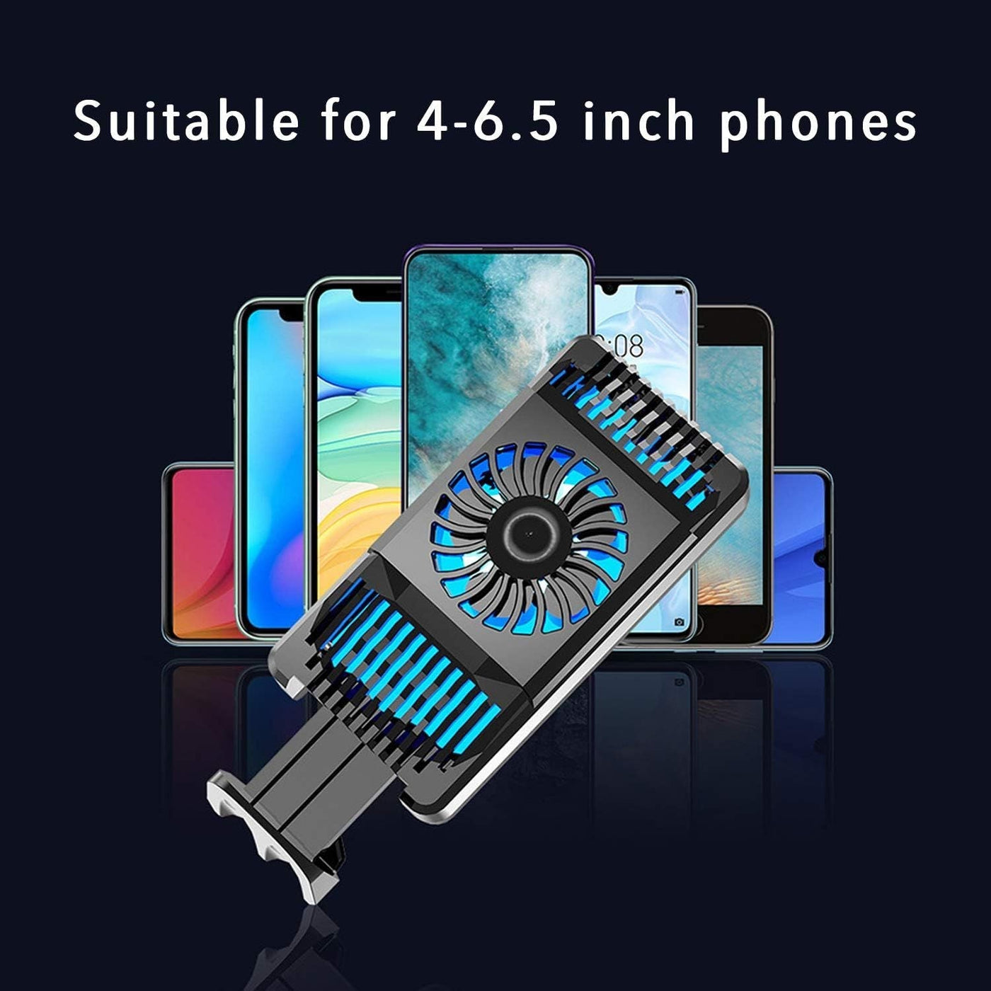 Z16 Mobile Cooler Radiator Stretchable for 4.5 to 6.5 Inches Phones Semiconductor Phone Cooling Bracket with Silent Fan for Video Watchin Gaming Lives